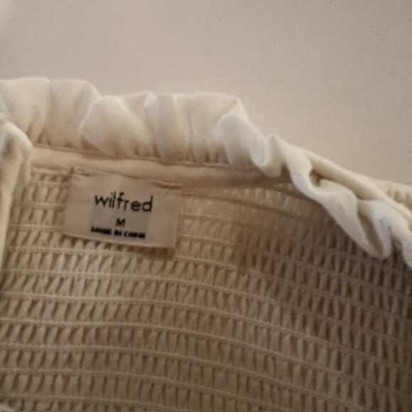 Wilfred Cream Smocked Blouse with Sheer Long Sleeves & Ruffle Hem - Size M - Picture 5 of 6